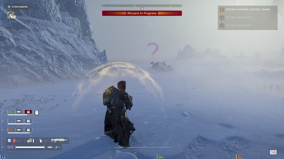 Image of the Blizzard weather effect in Helldivers 2.