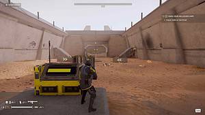 A screenshot of Helldivers 2, showcasing a yellow truck racing across the desert during an exhilarating campaign mode.