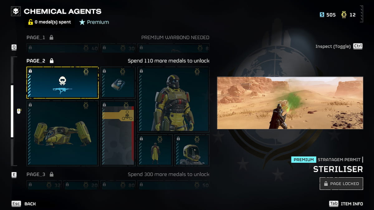 Image of Page 2 of the Chemical Agents Warbond in Helldivers,2.