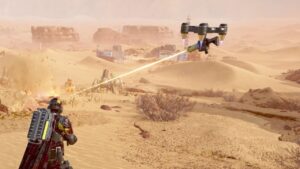 Helldivers 2 Best Guard Dog: A player uses the Rover to defeat Terminids. Image captured by VideoGamer.