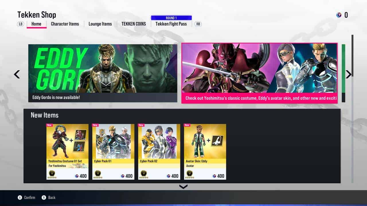 Helldivers 2 does live-service right: The Tekken Shop home page showing available DLC and microtransactions.