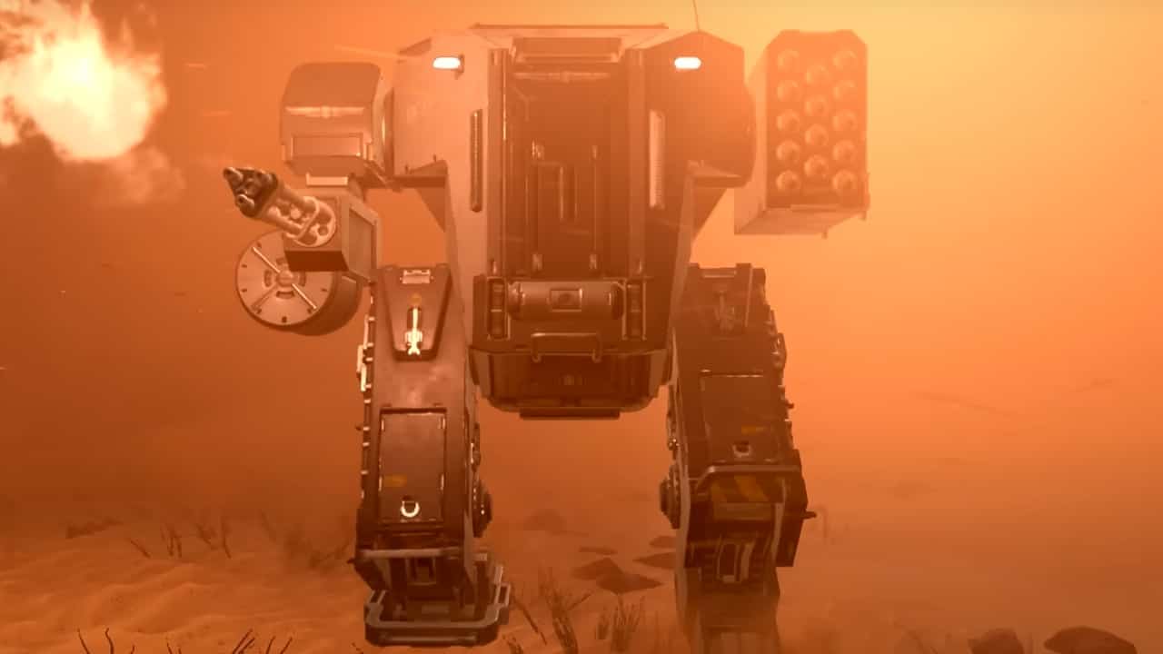 Helldivers 2 mechs and vehicles - An image of an exosuit in the game.