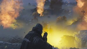 Helldivers 2 farm Medals - A player stands in front of a Terminid nest in the game.