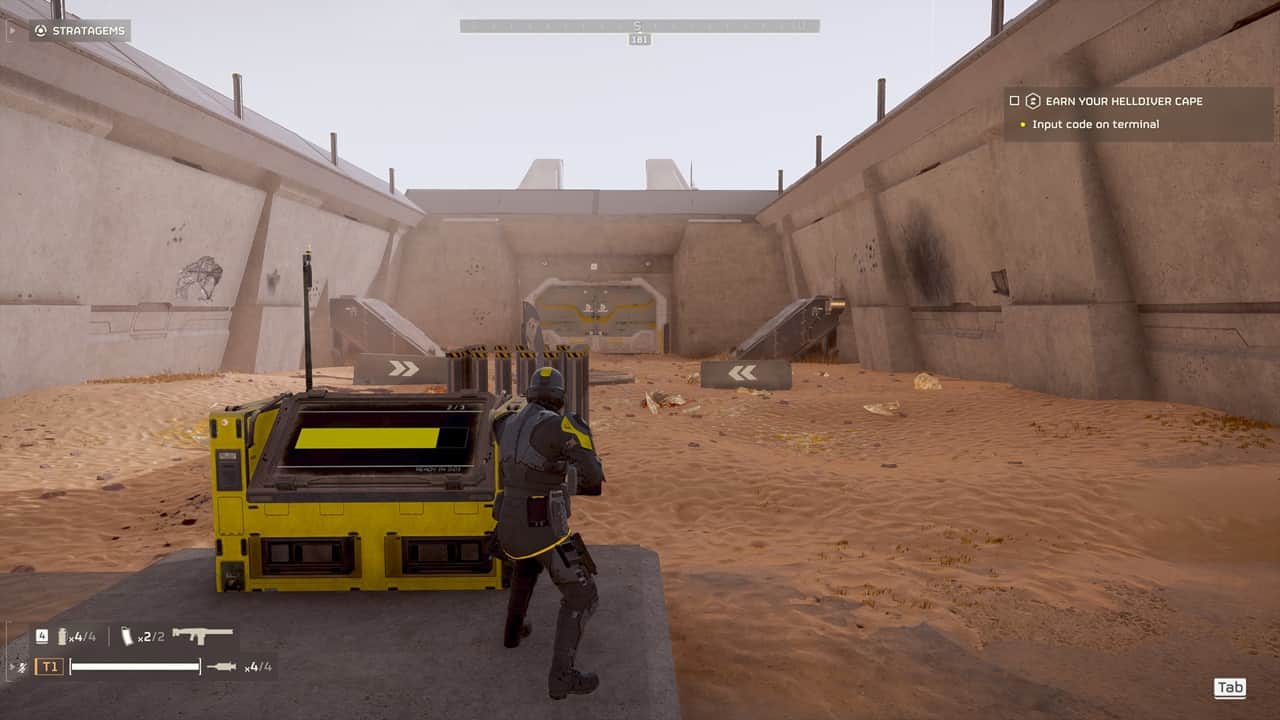 A player stands in the training area in Helldivers 2. Image captured by VideoGamer.
