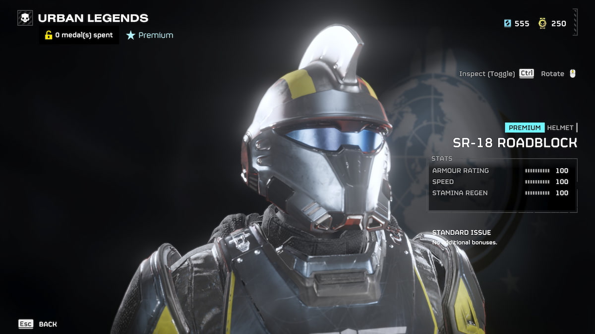 Image of the SR-18 Roadblock helmet in Helldivers,2.