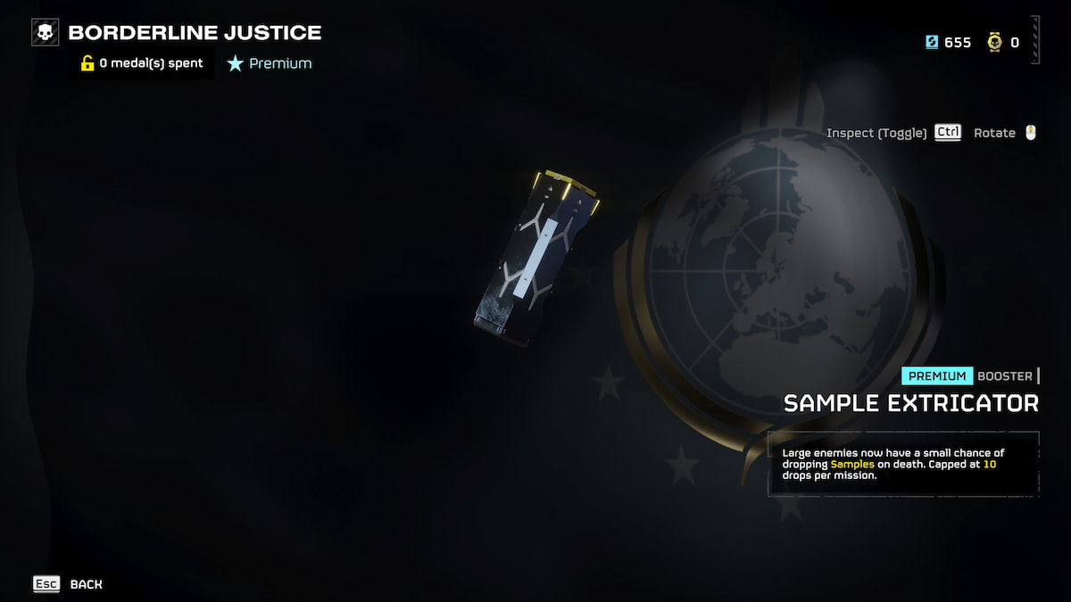 Image of the stat screen for the Sample Extractor booster in Helldivers 2.