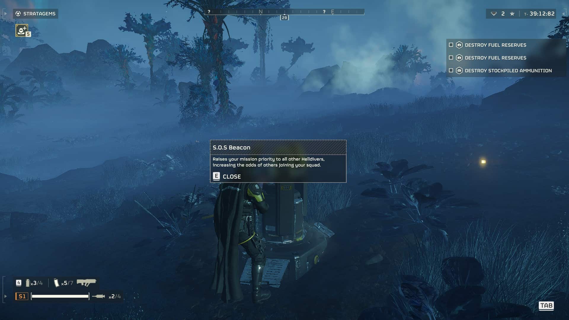 Helldivers 2 SOS not working: A player standing next to an SOS Beacon.