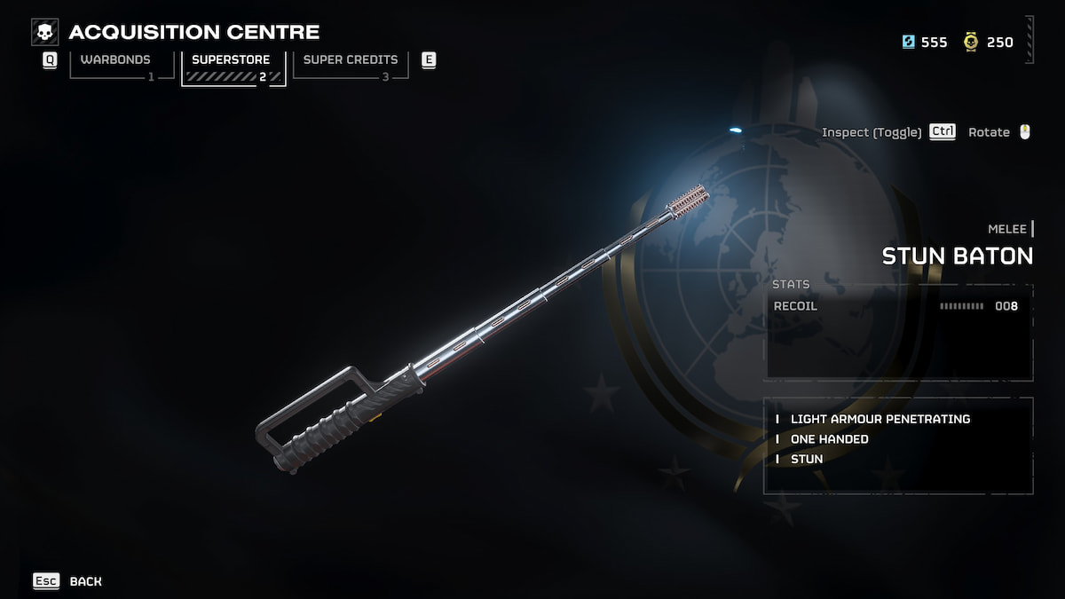 Image of the stat page for the Stun Baton in Helldivers 2.