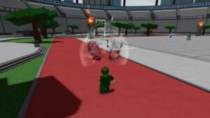 Image of the player hitting an enemy with a power-up attack in Heroes Battlegrounds on Roblox.
