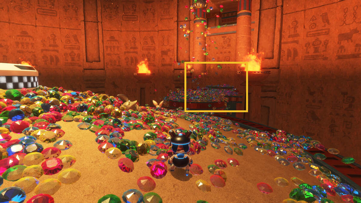 Astro Bot Hieroglitch Pyramid: Astro exploring a pyramid.