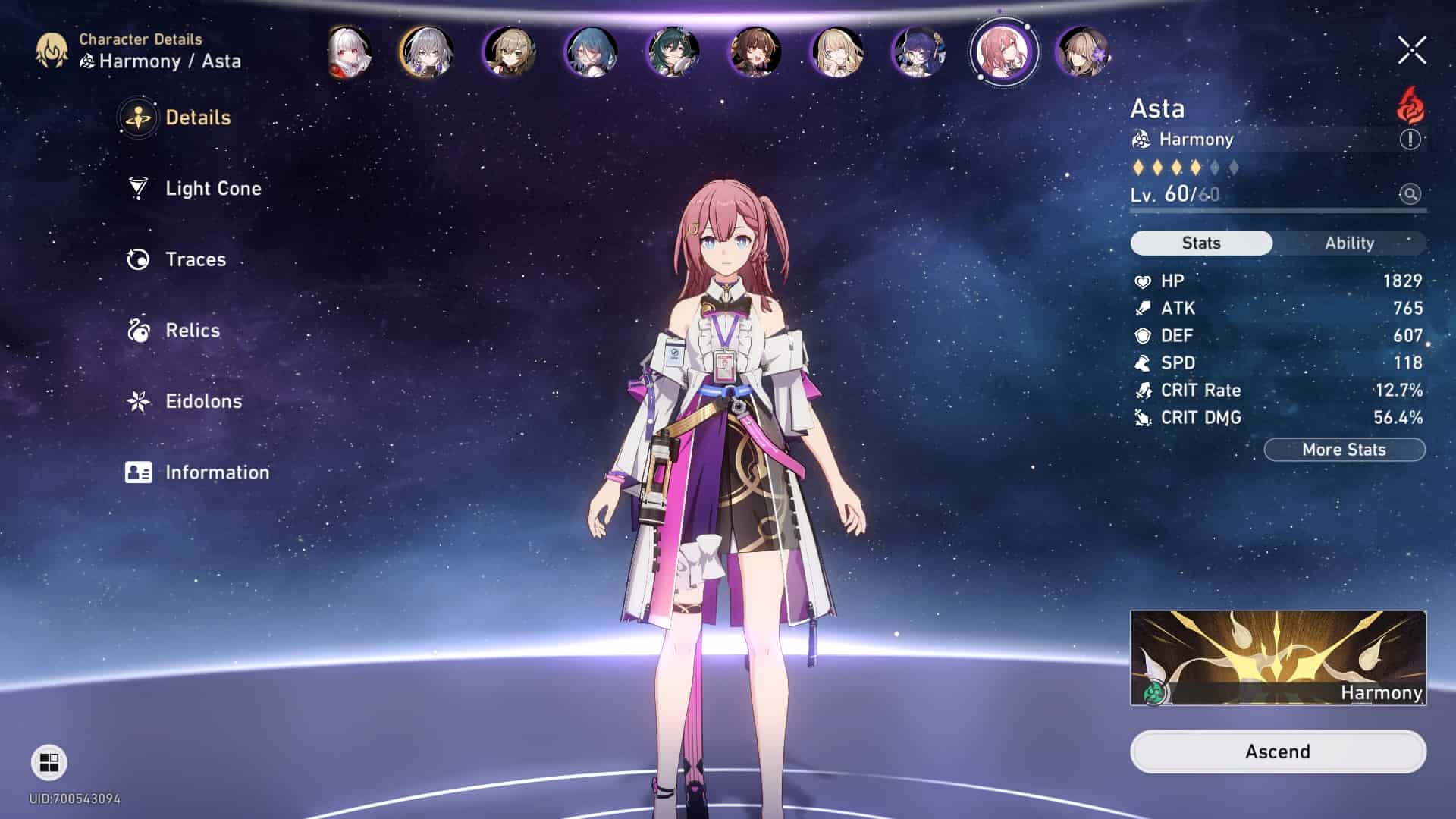 Honkai Star Rail - Asta in the main menu screen