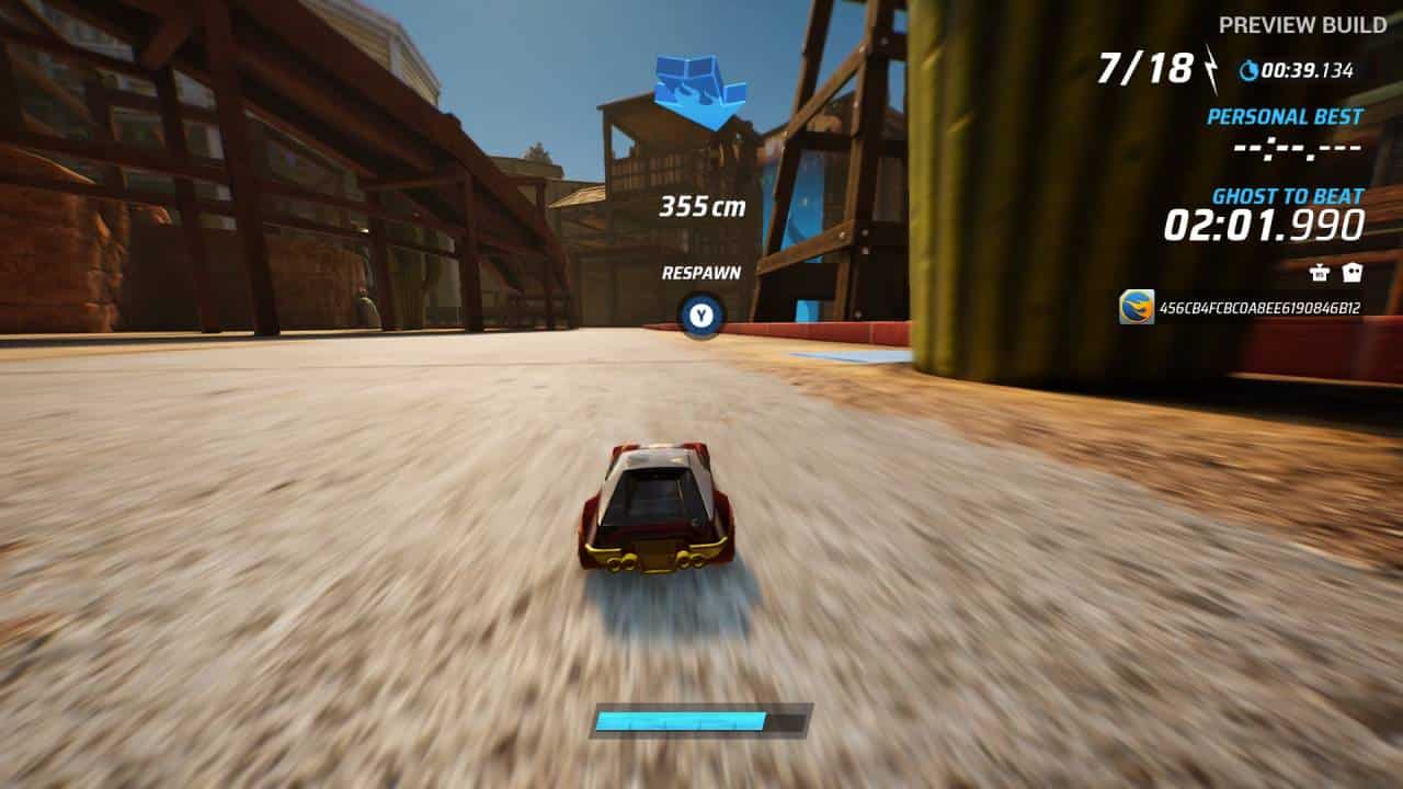 Hot Wheels Unleashed 2 - Turbocharged gameplay preview: The new Waypoints mode, driving a car along some gravel.