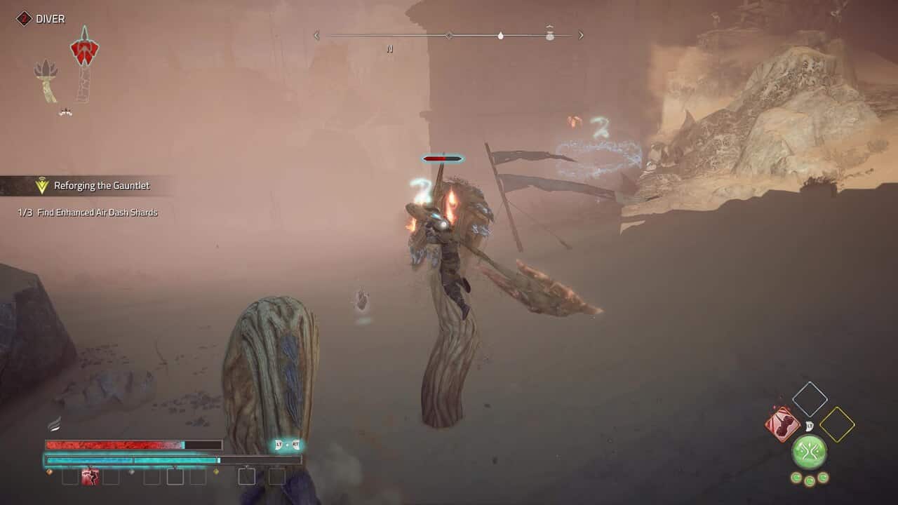 How long is Atlas Fallen: A player fighting against a monster in a sandy area.