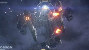 beat the PCA helicopter in Armored Core 6: The PCA Heavy Combat Helicopter unloads its weapons systems as it hangs in the sky directly above a player AC.