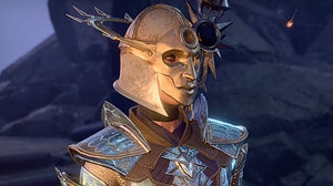 How to change party members in Baldur's Gate 3: Shadowheart wearing adamantite scale plate and a full-face Dark Justiciar helmet, with the Night Spear strapped across her back.
