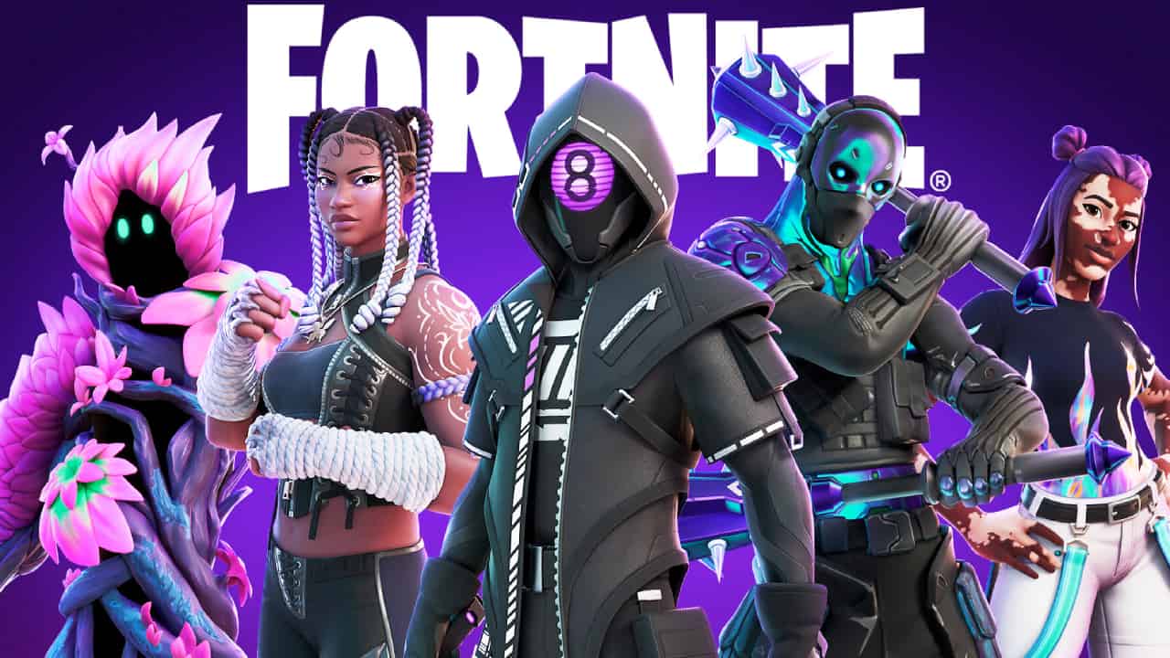 Amazon Luna Fortnite pickaxe: A group of characters in various costumes pose together.