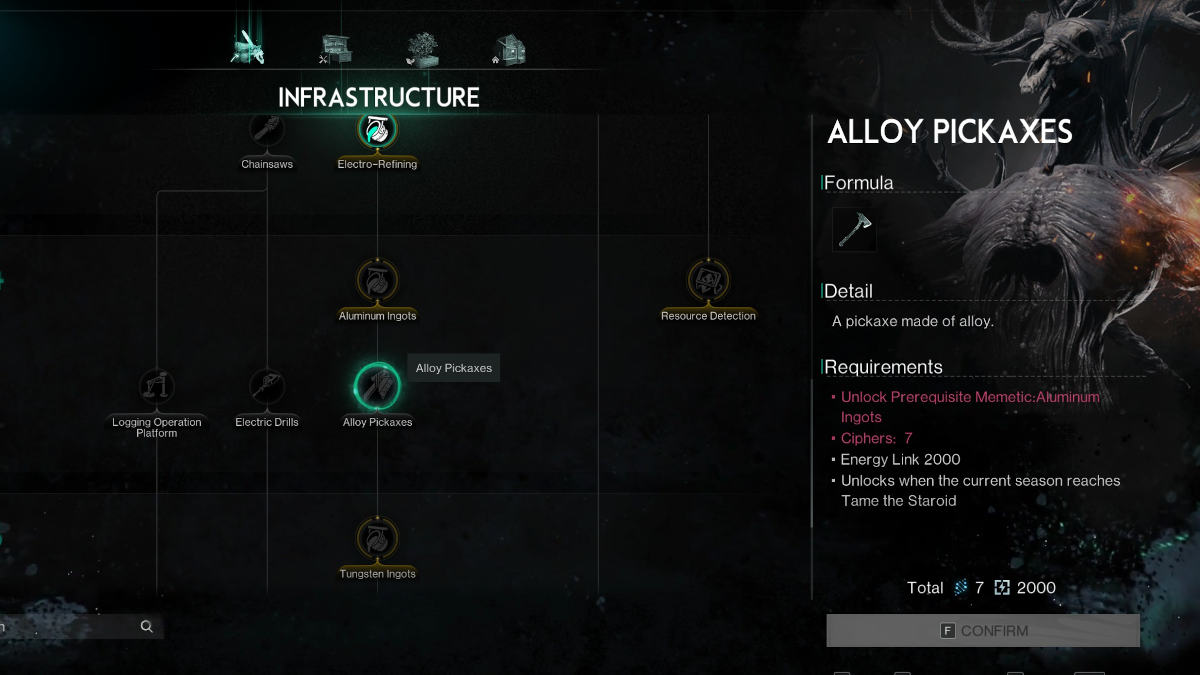 Tungsten Ore Once Human: a screenshot of the memetic needed to start mining Tungsten.