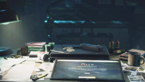 money in Jagged Alliance 3: A table covered in cash and bullets in the opening cinematic of the game.