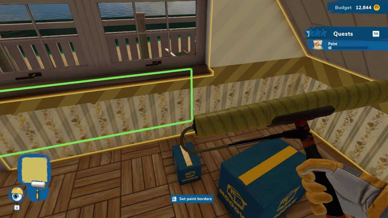 How to paint walls House Flipper 2: The player selecting a grid on the wall to paint