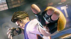 How to take photos in Street Fighter 6: Luke strikes a pose with his right hand pointed out towards the camera.