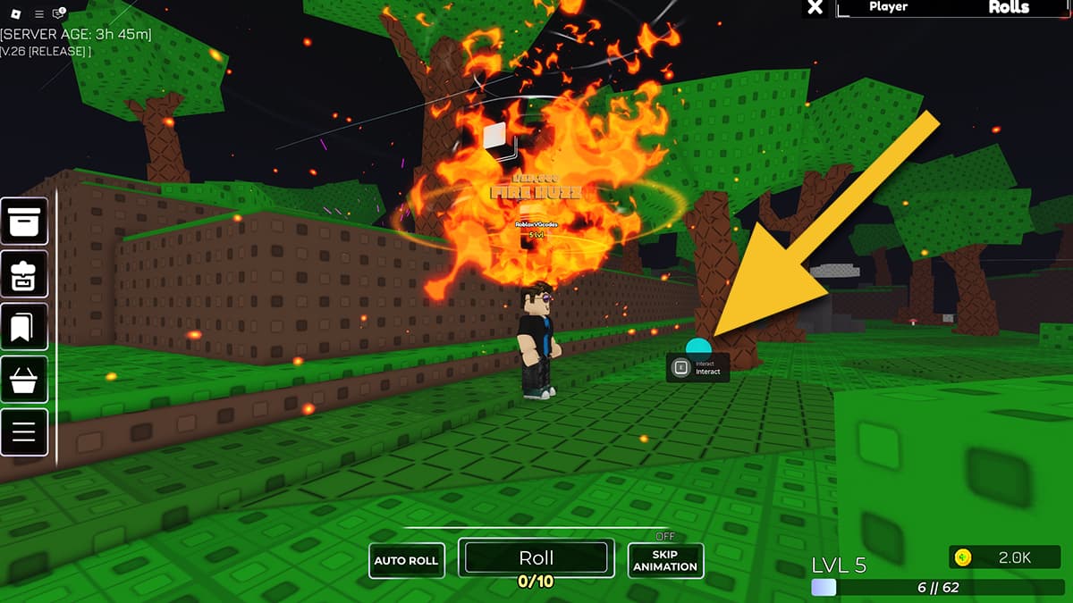 Image of the player exploring the island in Huzz RNG and coming upon a Haste Pot, with an arrow pointing at the discovery.