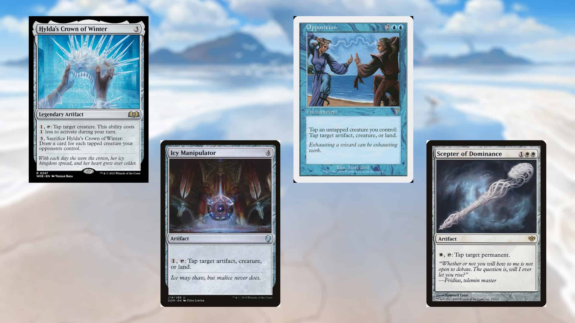 Picture of Hylda's Crown of Winter, Opposition, Icy Manipulator, and Scepter of Dominance from Magic: the Gathering
