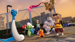 Pokémon Legends Z-A - A trainer and her squad ready for battle at dusk