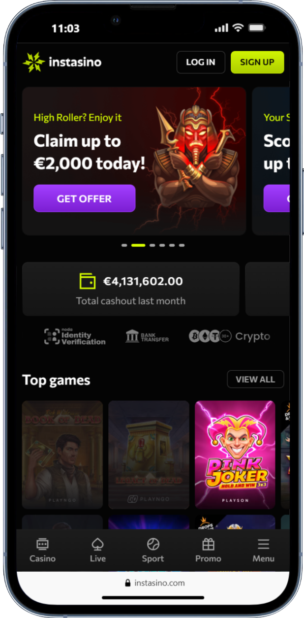 Gokken zonder registratie bij Instasino