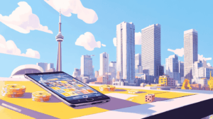 An illustration of an online casino being accessed on a mobile phone in Canada