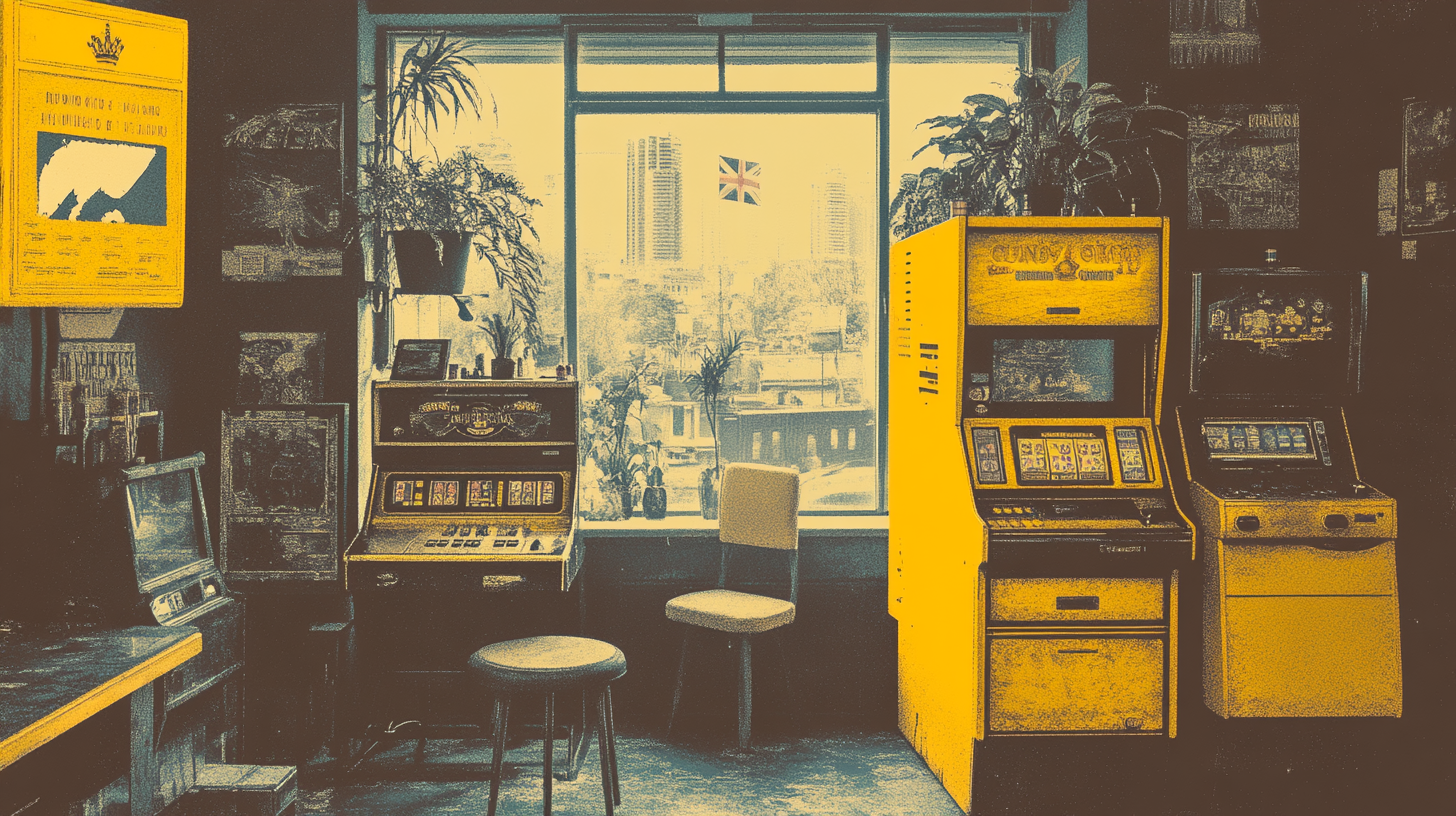 A stylised casino interior with slot machines, reflecting the atmosphere of Curaçao casinos not on GamStop.