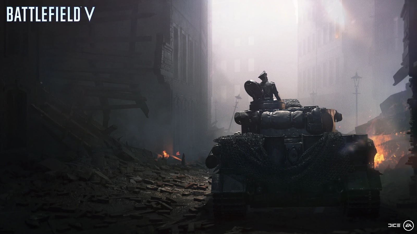 Battlefield 5 - A German tank crew stop in a ruined city