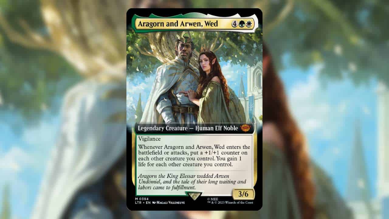 Most expensive MTG Lord of the Rings cards: A man and woman in front of a tree.