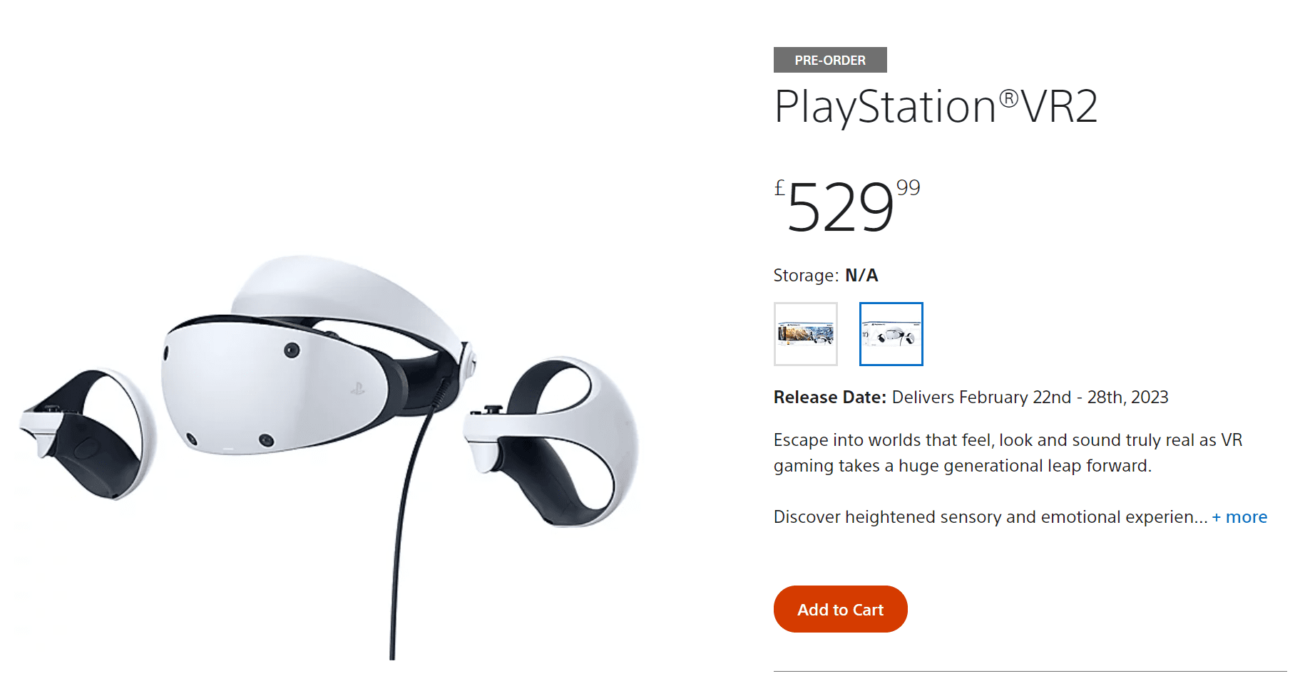 An image displaying the pre order page for the PSVR 2.