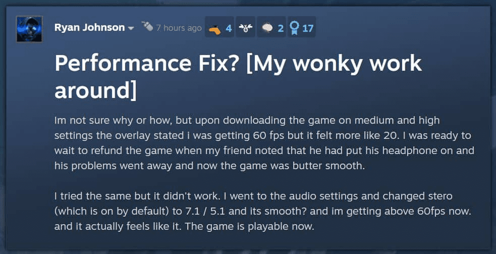 A screenshot displaying how to fix performance issues on Wild Hearts