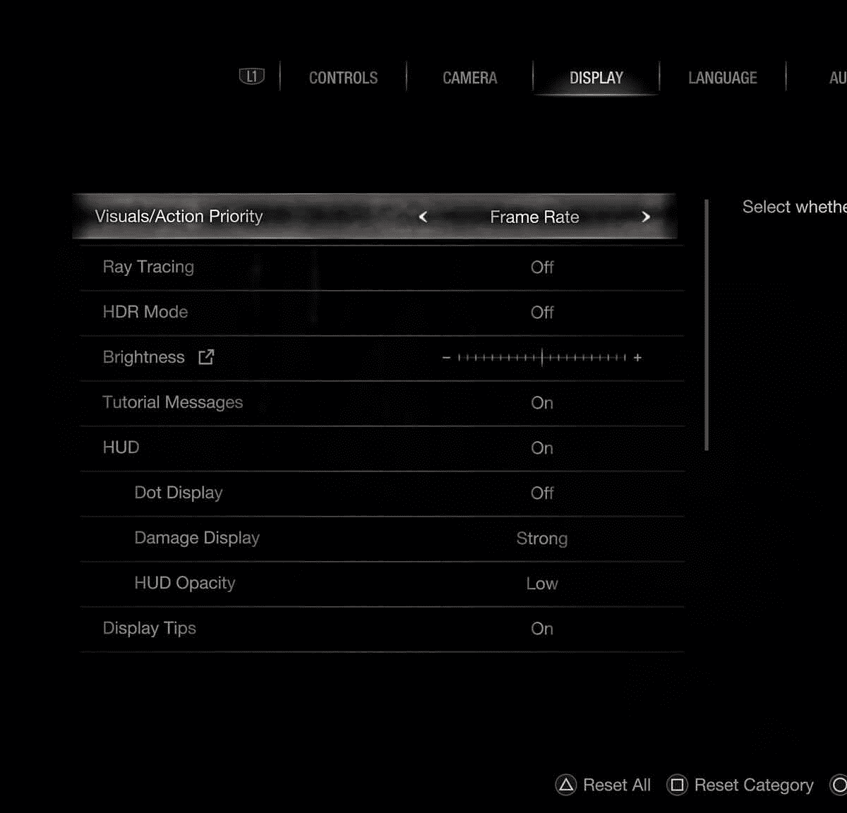 Resident Evil 4 Remake PS5 graphics settings - Frame Rate mode