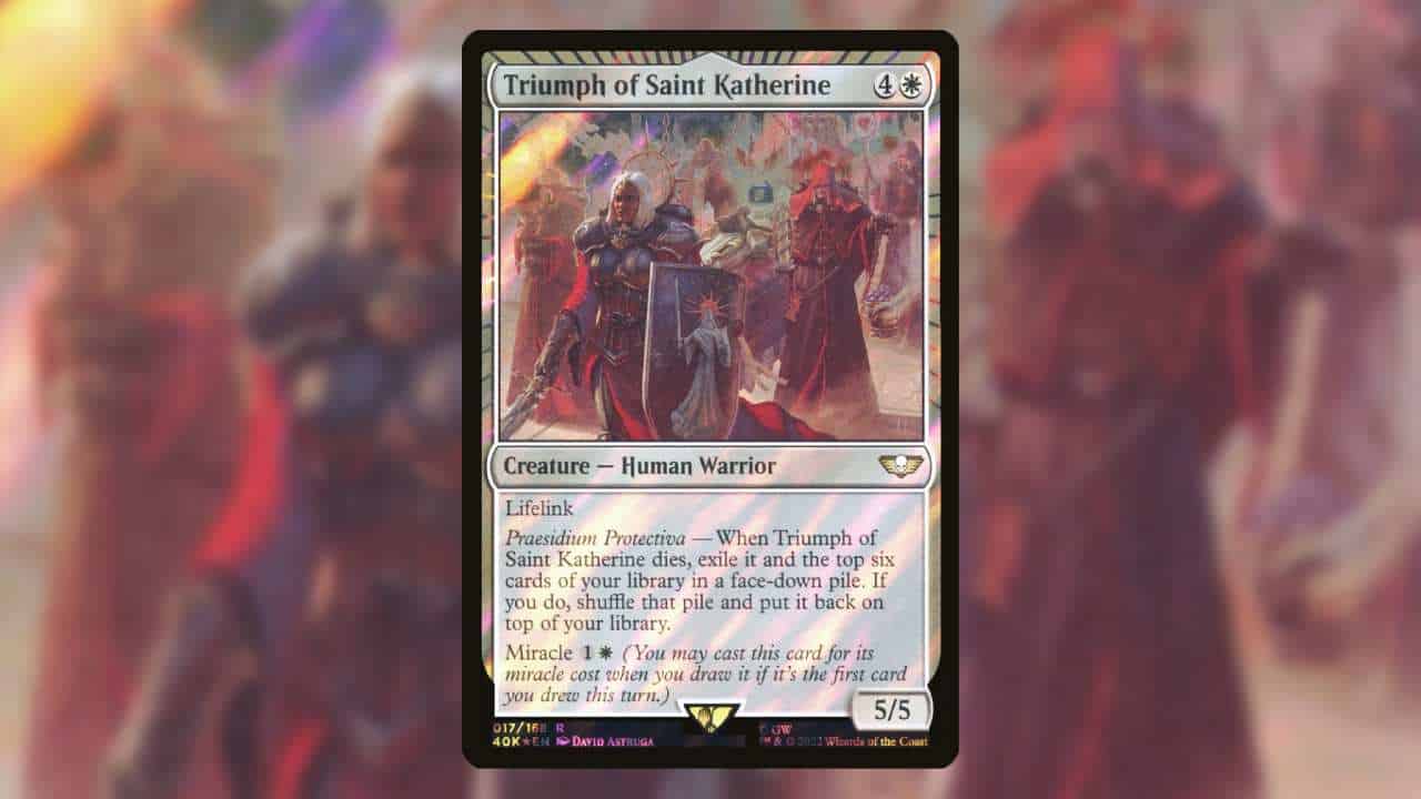 Most expensive MTG Warhammer cards: Triumph of Saint Katherine, decorative. A room of soldiers.