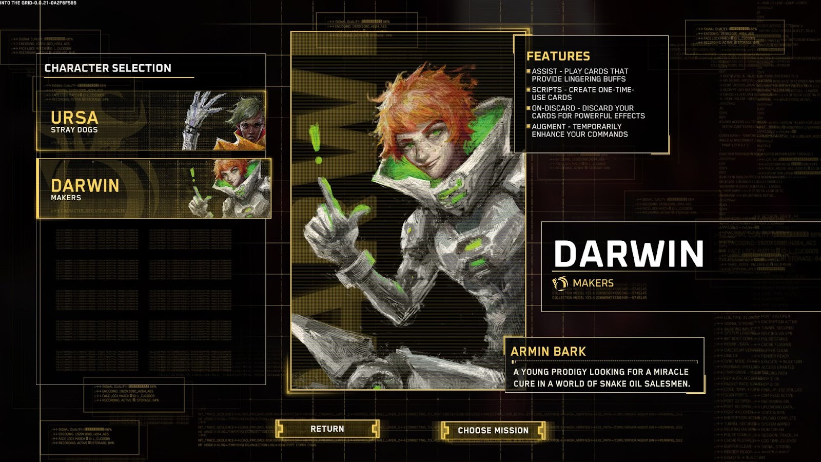 Into the Grid - The character selection screen