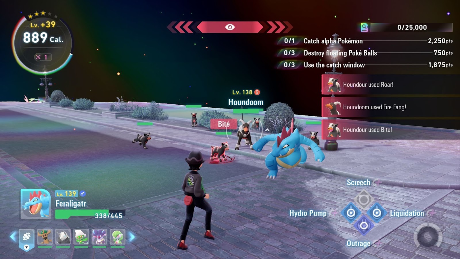 Pokémon Legends Z-A - Feraligator battles Houndoom at night