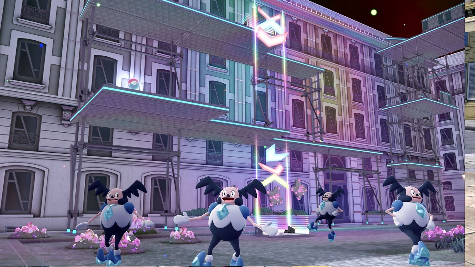 Pokémon Legends Z-A - Four Mr Mimes dance in a cul de sac; god help us