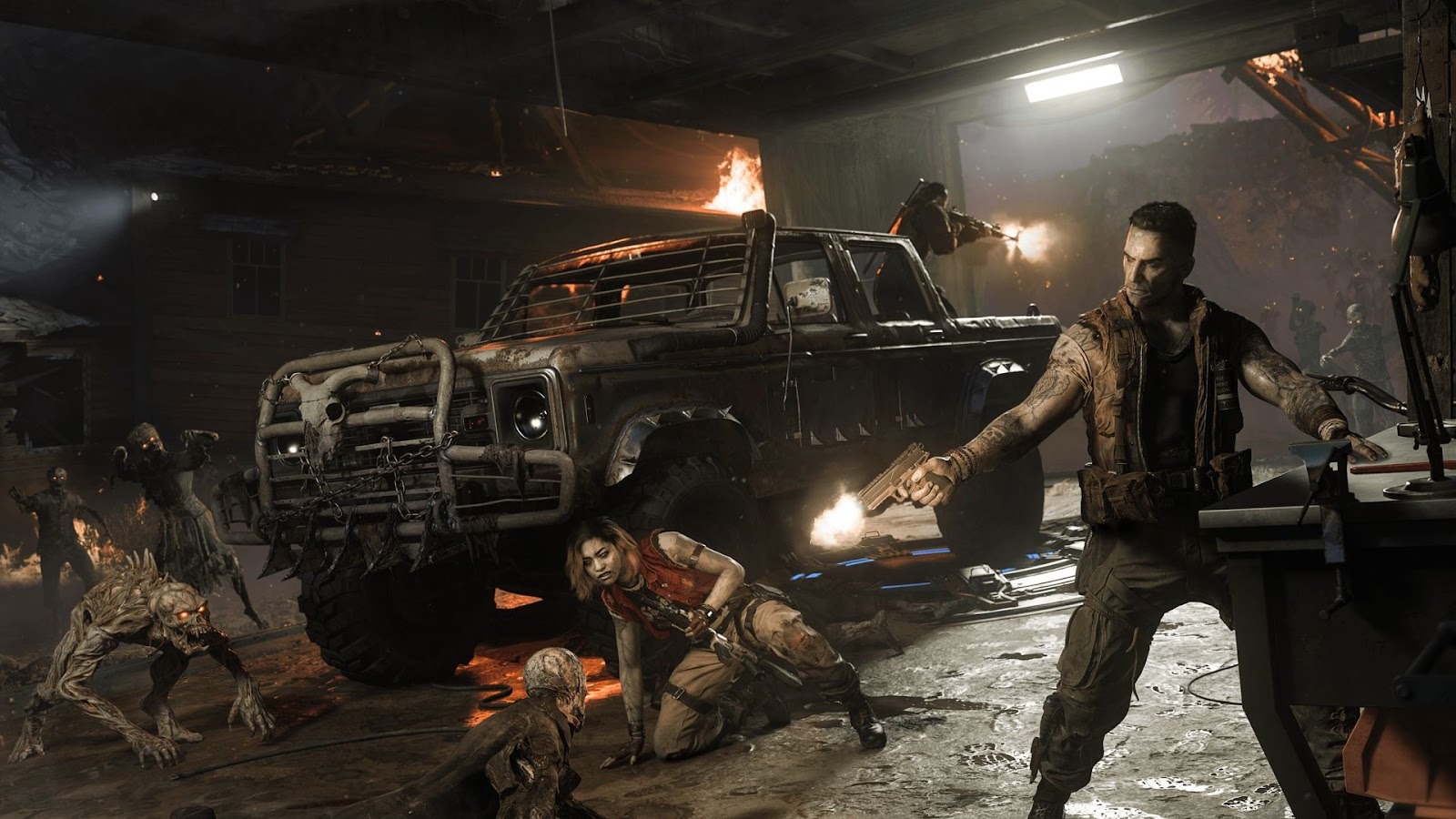 Call of Duty Black Ops 7 - The gang fight a horde of zombies with Bessie in the background