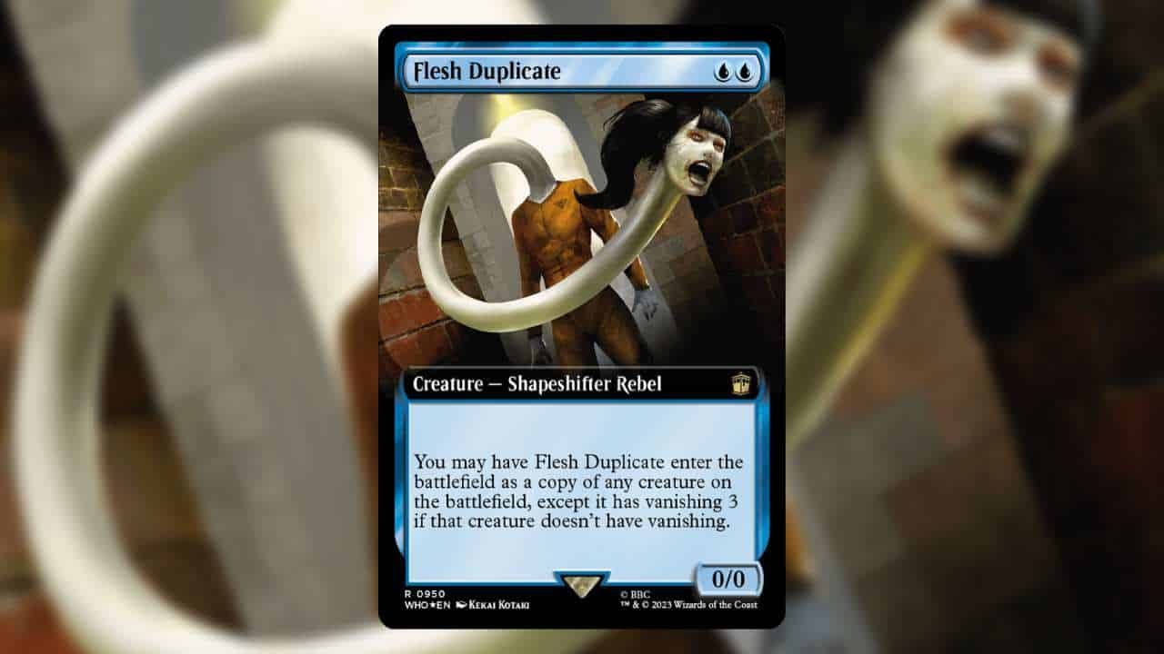 The most expensive MTG Doctor Who cards: A body stands beneath an archway. It's head is connected by a snake-like neck longer than the body itself. Scary design.