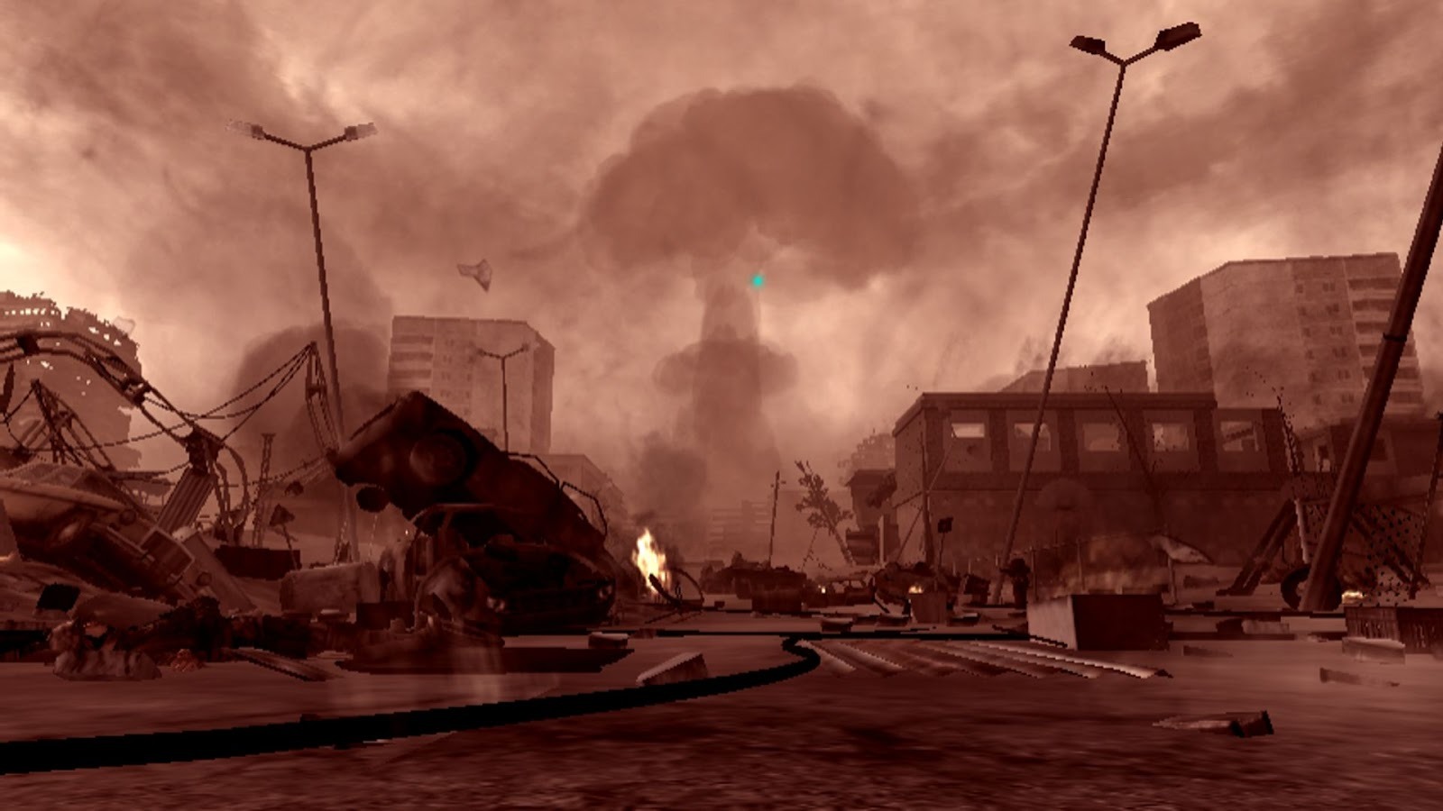 Call of Duty 4 Modern Warfare - A nuclear explosion ruins a landscape