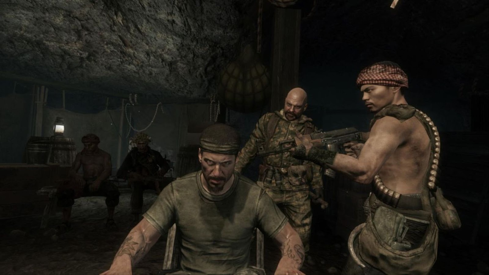 Call of Duty Black Ops - One man threatens another with an assault rifle