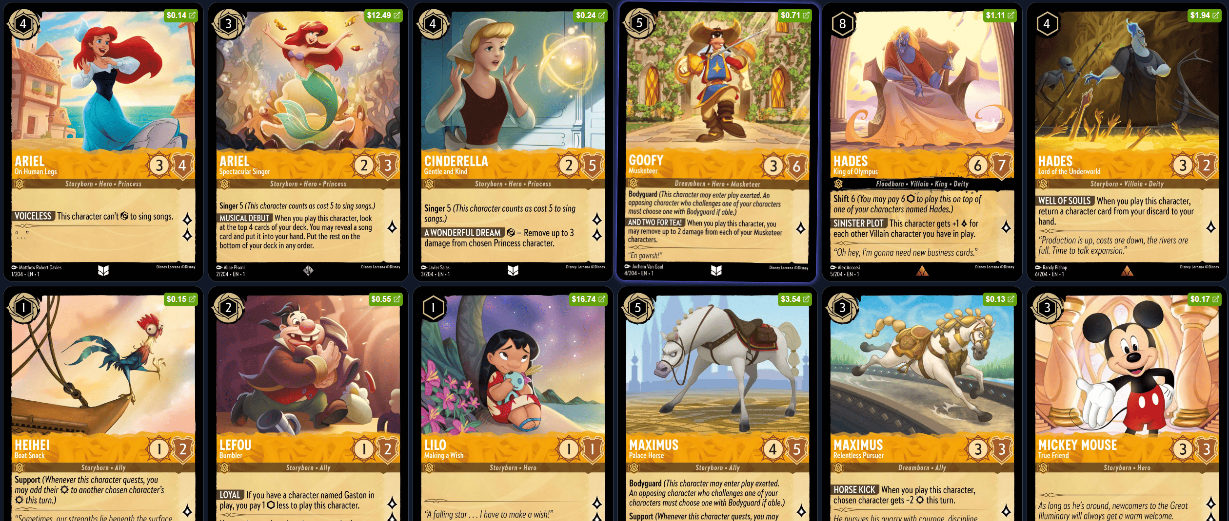 Picture of Lorcana cards on Dreamborn.ink