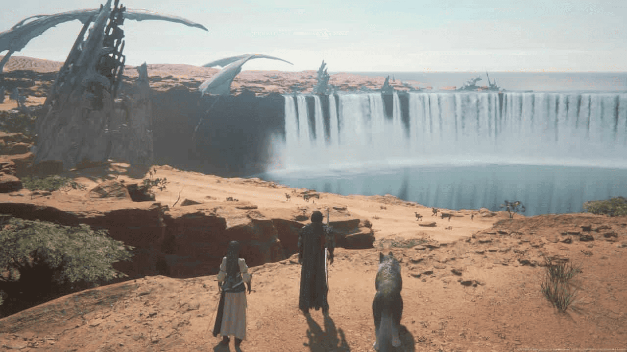 A group of people enjoying the beauty of a waterfall.