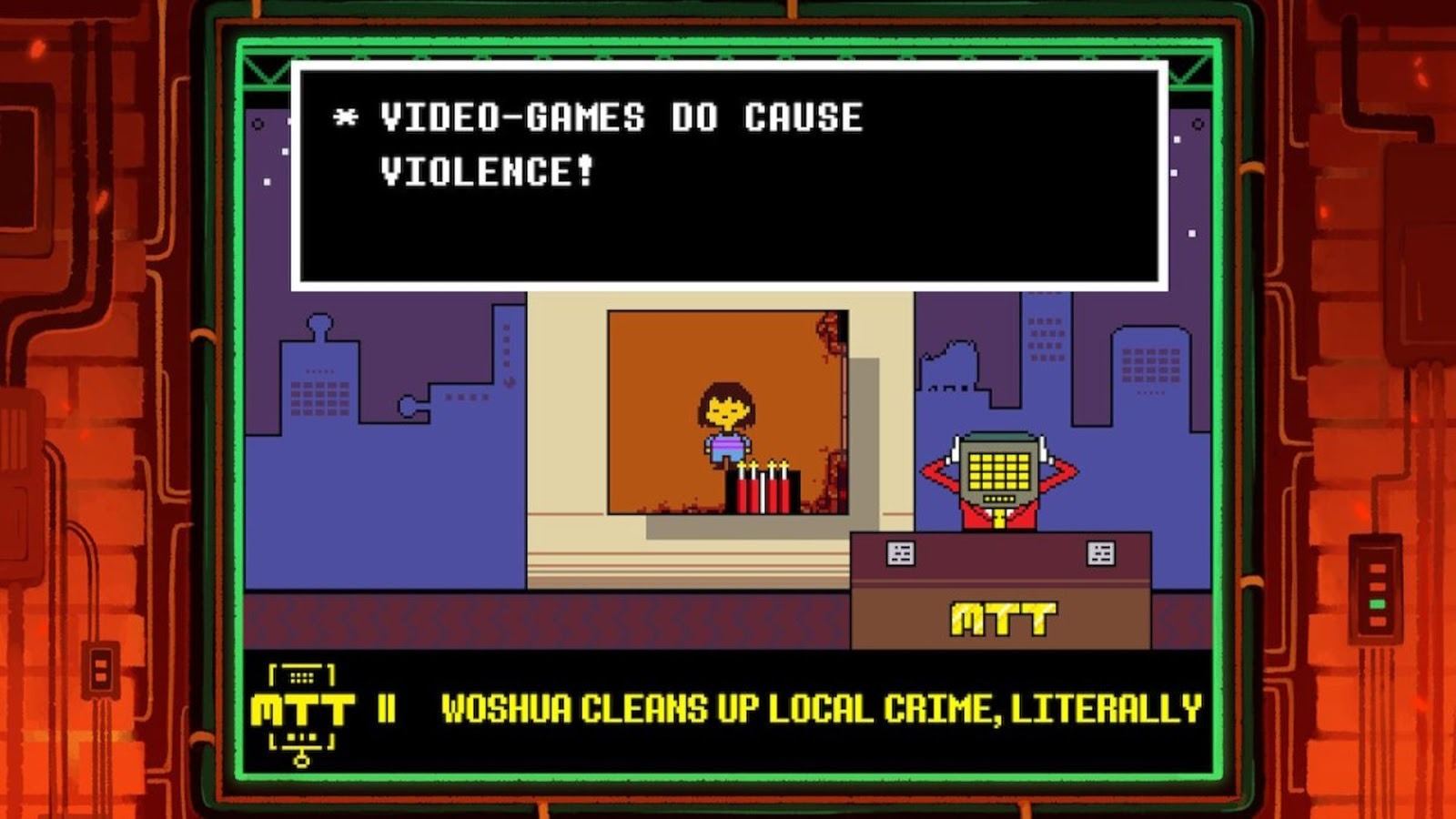 Undertale - A screenshot from a bizarre reality TV segment involving Mettaton the robot