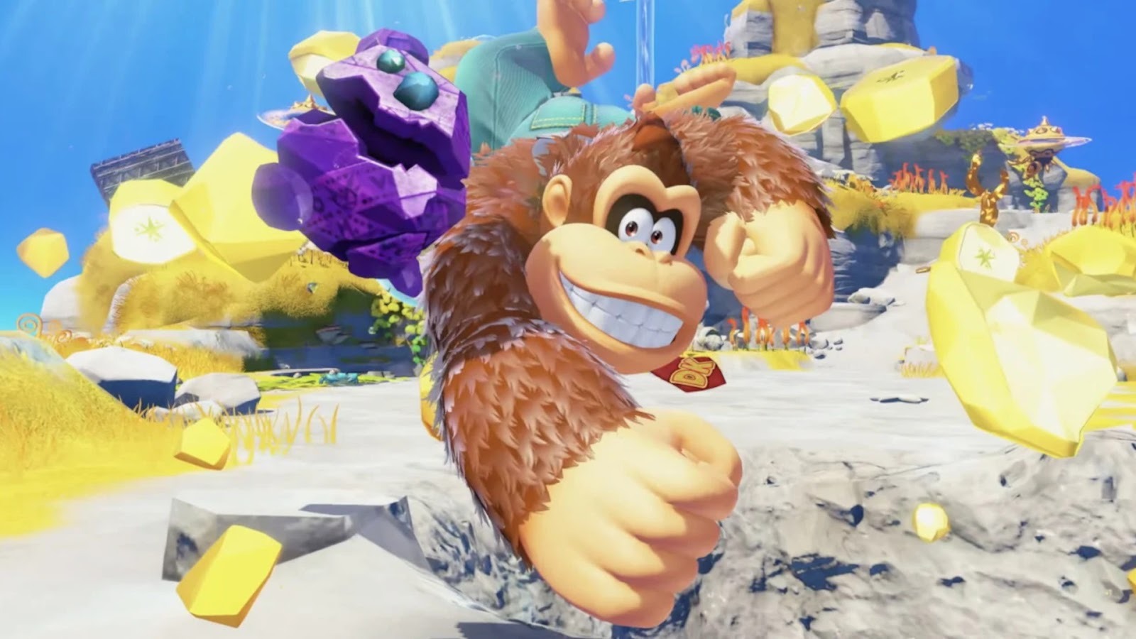 Donkey Kong - The eponymous Donkey Kong smashes apart a golden rock