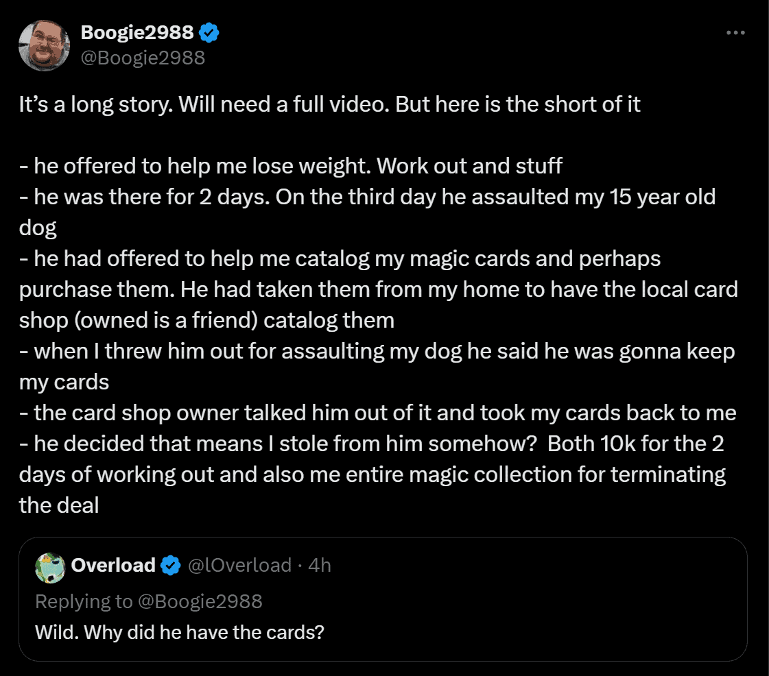 A black screen displaying a picture of a man and woman, allegedly vandalized by a local Magic: the Gathering shaman.