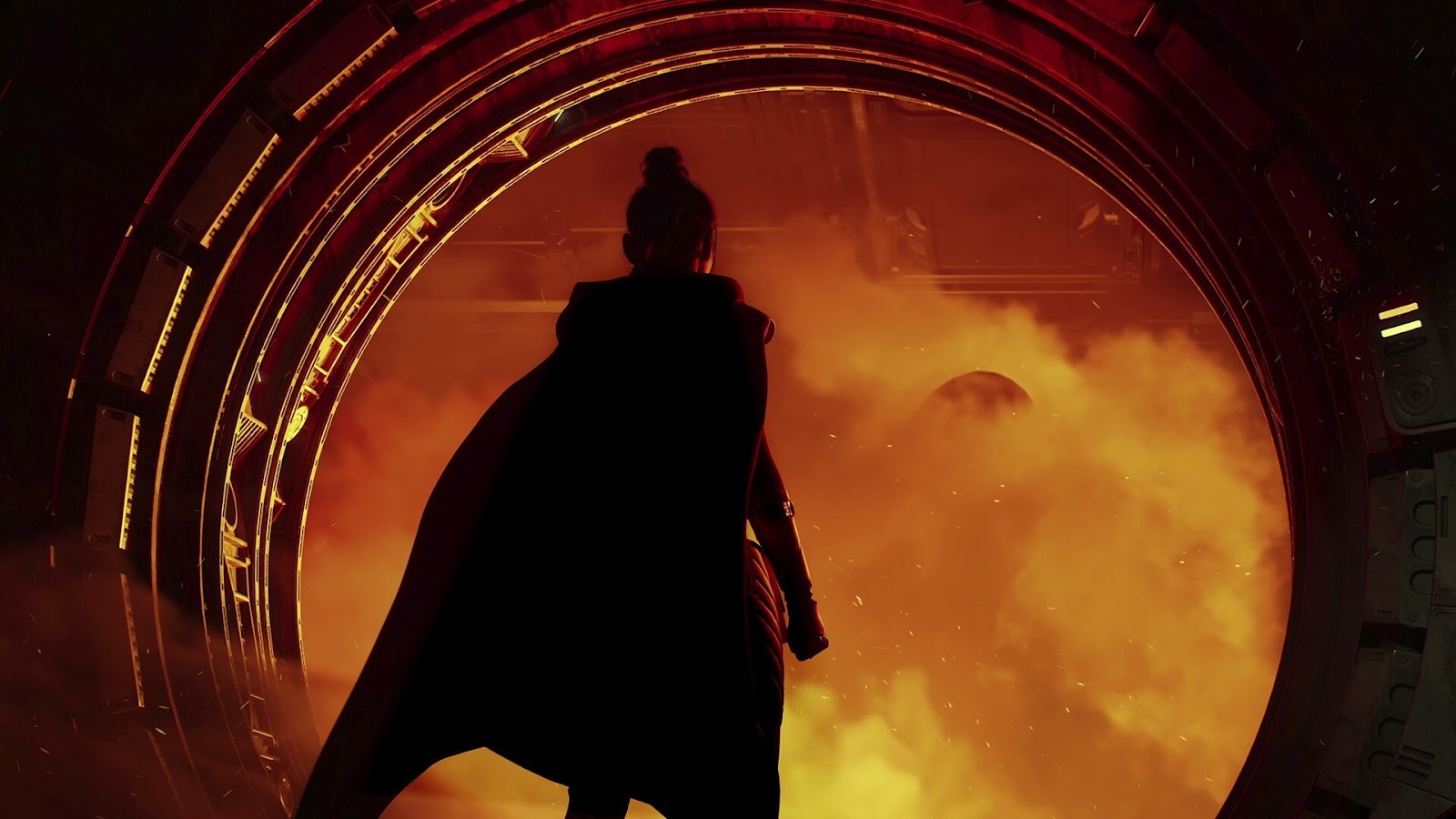 Star Wars Fate of the Old Republic - Protagonist in front of a yellow-lit arch