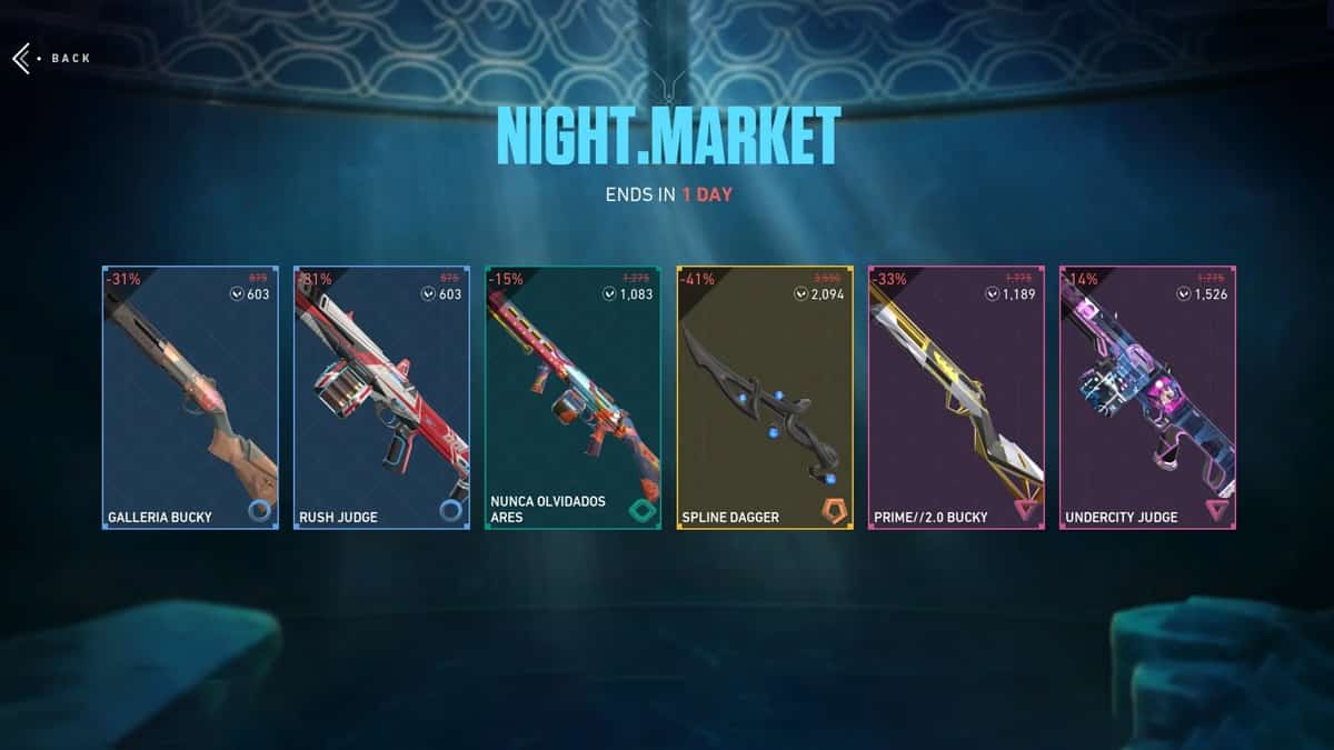 Valorant Night Market - Valorant Night Market Interface. Image captured by VideoGamer.